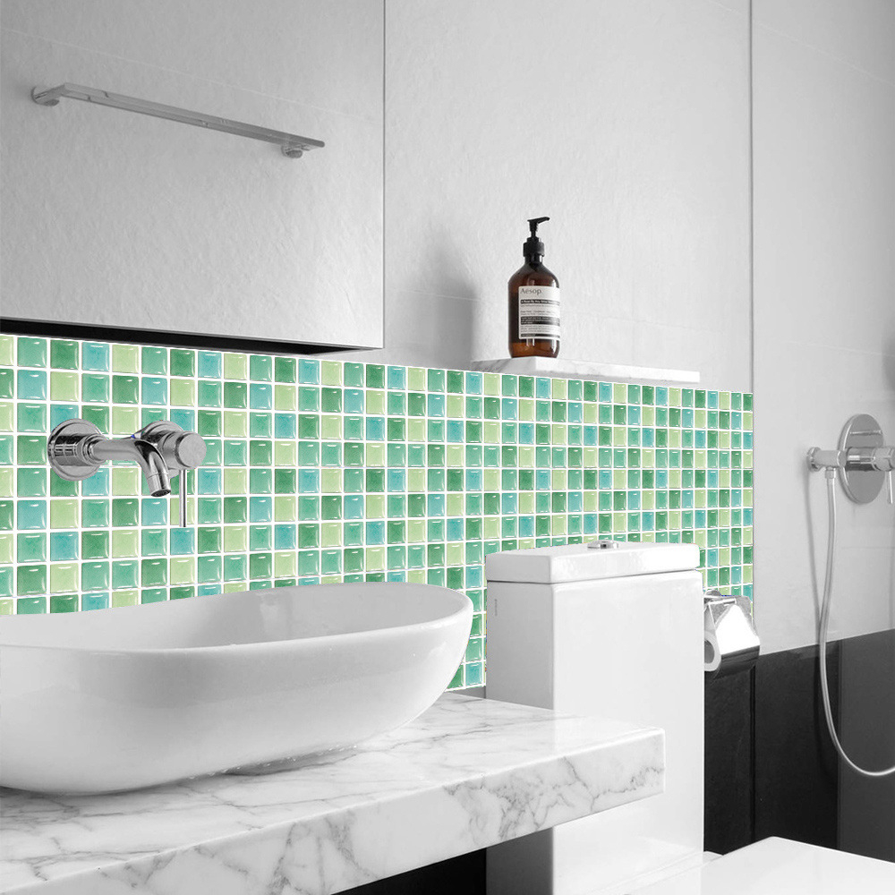 (10er Set) 10x10cm Mosaik Sticker Selbstklebende Deko Kacheln für Küche / Badezimmer - Türkis / Grün