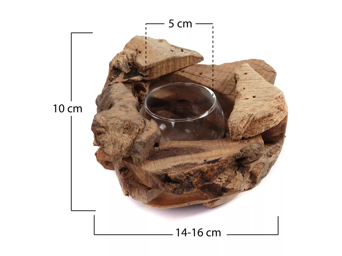 BOUGEOIR Mio Bois de racine, avec insert en verre couleurs naturelles