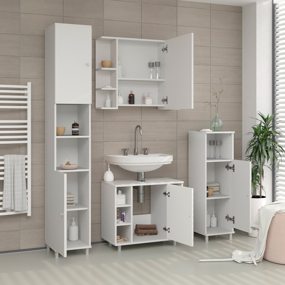 VICCO Spiegelschrank FYNN 80 x 64 cm Weiß - Spiegel Badspiegel Bad Wandspiegel