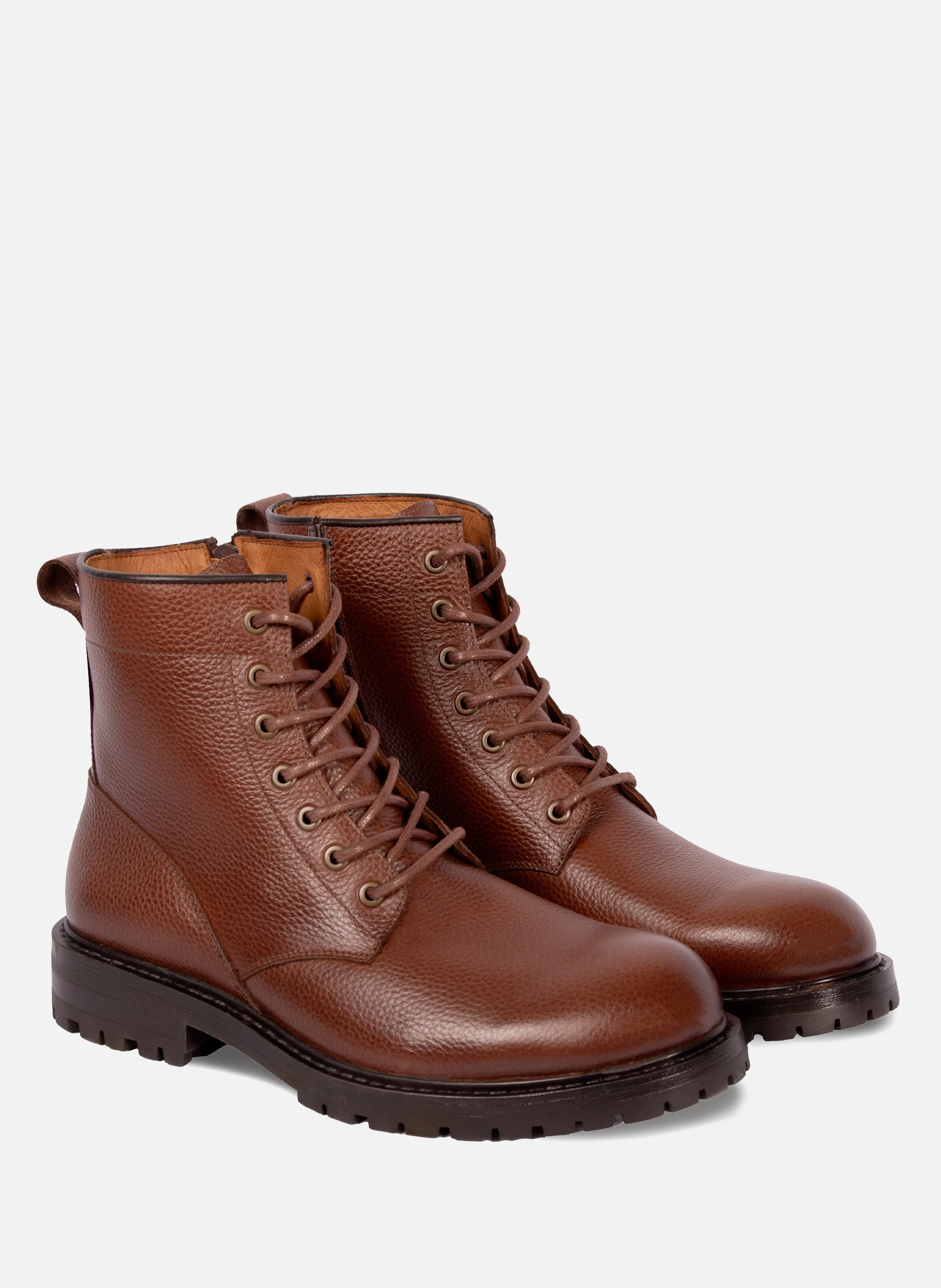 Ranger boots crantées cuir grainé | Marron