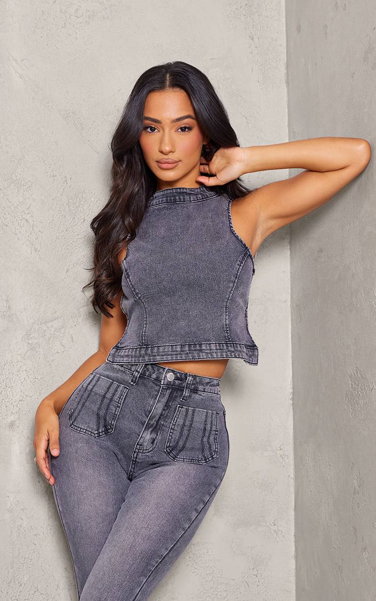Washed Charcoal Top Dos Nu En Denim Petite