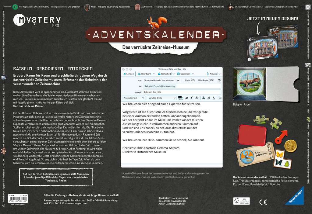Ravensburger Spiel Mystery Adventskalender PRO - Das verrückte Zeitreisemuseum