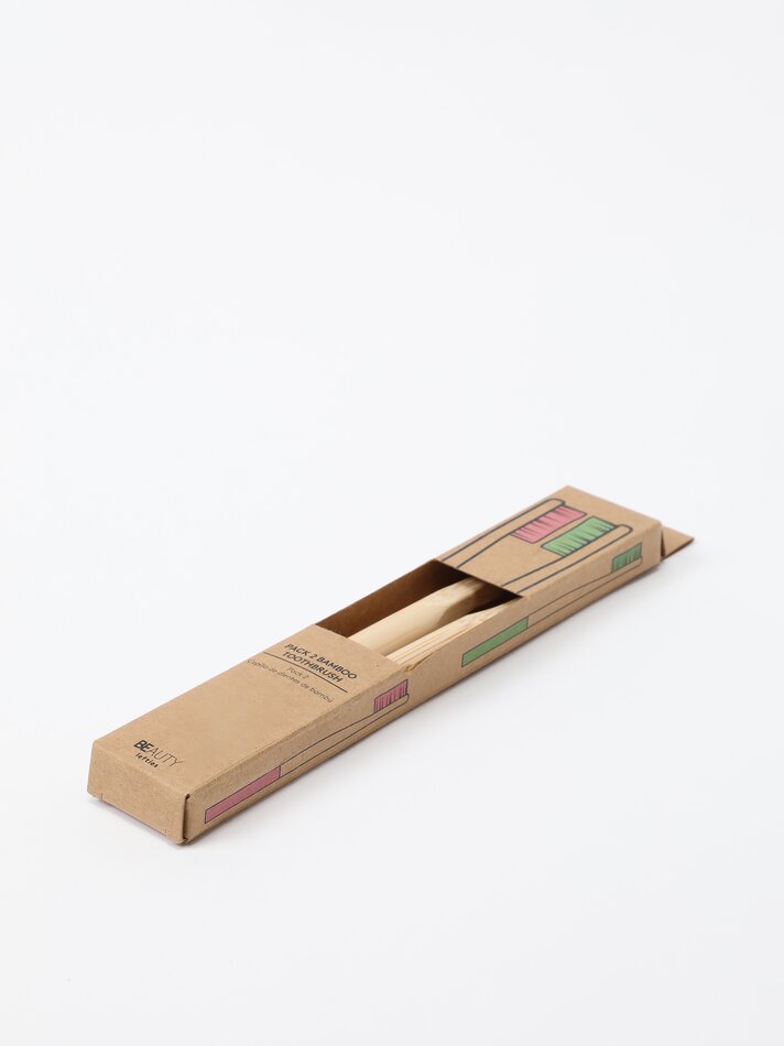 Conjunto de 2 escovas de dentes de bambu - Cores variadas