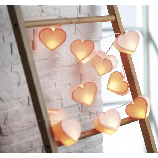 LED-Lichterkette Papierherzen rose