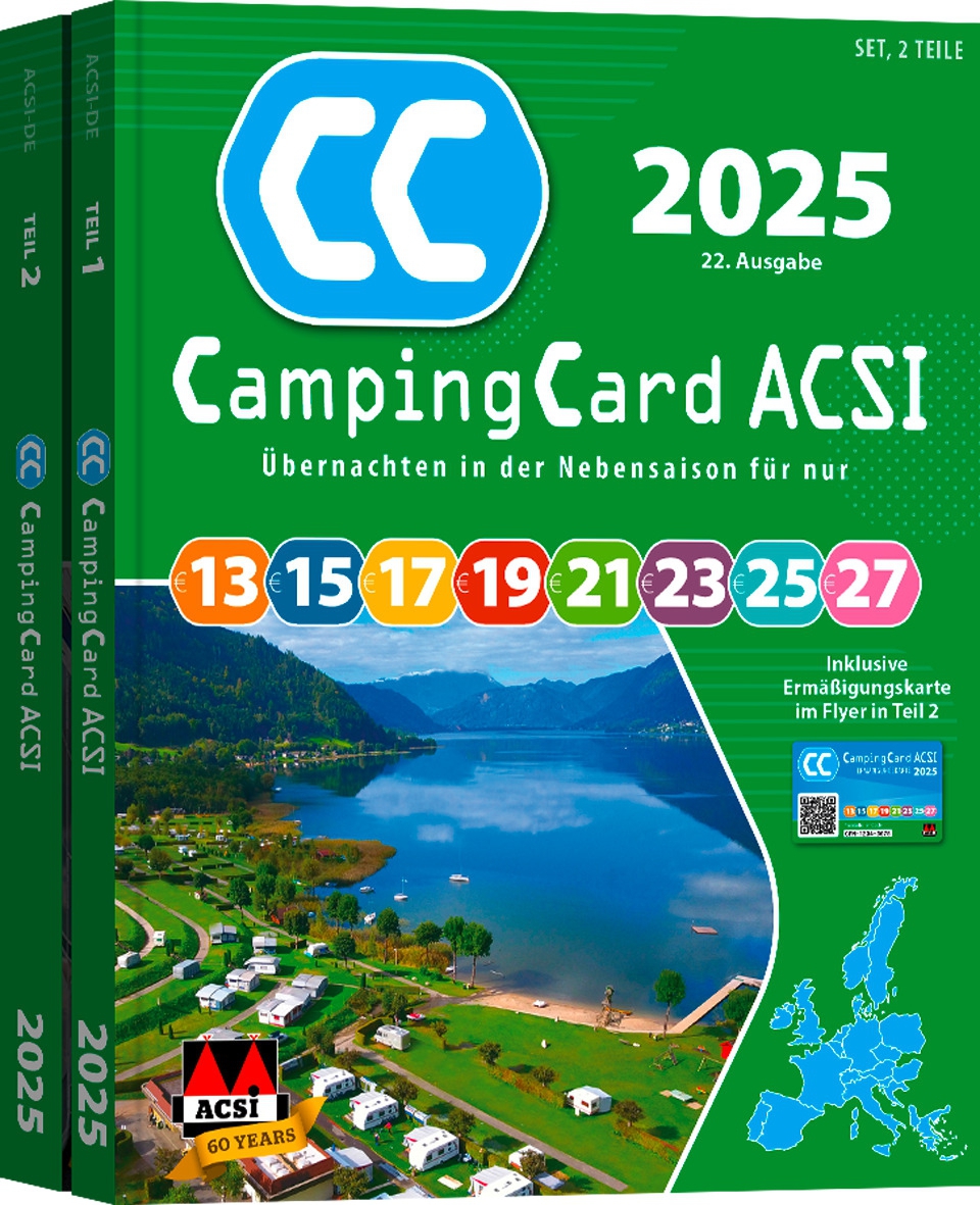 ACSI CampingCard-Campingführer 2025 inklusive Ermäßigungskarte für 3000 Campingplätze in 25 Ländern Sprache Deutsch