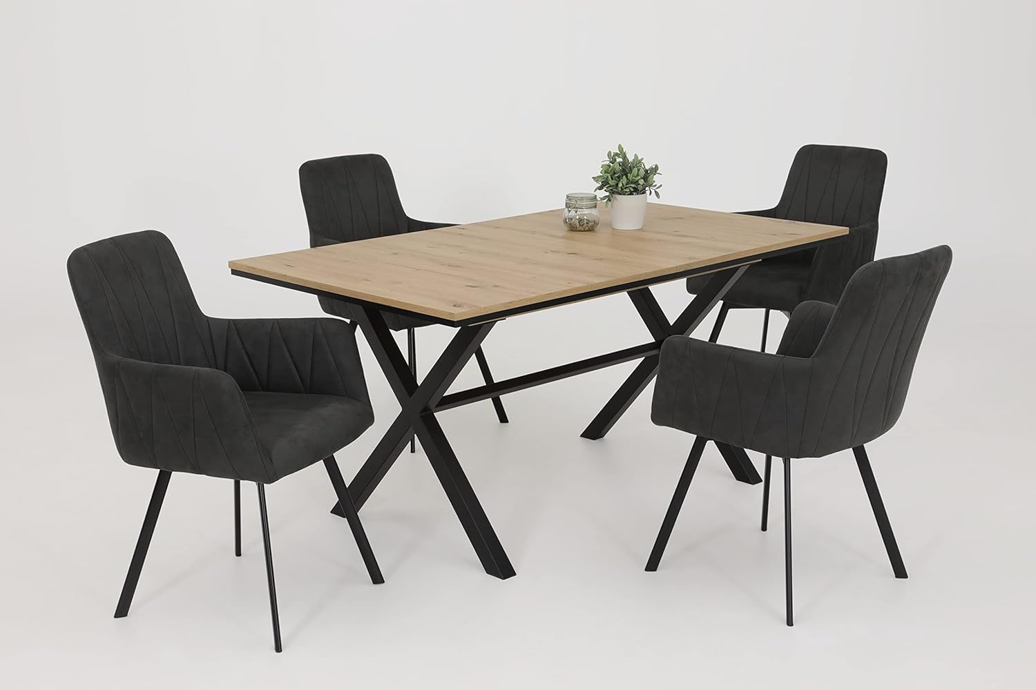 Hela Tische, Karina Esstisch Ausziehtisch, Holzwerkstoff melaminbeschichtet, Artisan Eiche, X-Gestell Anthrazit, 160-200x90cm