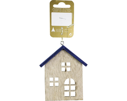 Kerstdecoratie hangend huisje 8 x 9,5 cm hout naturel