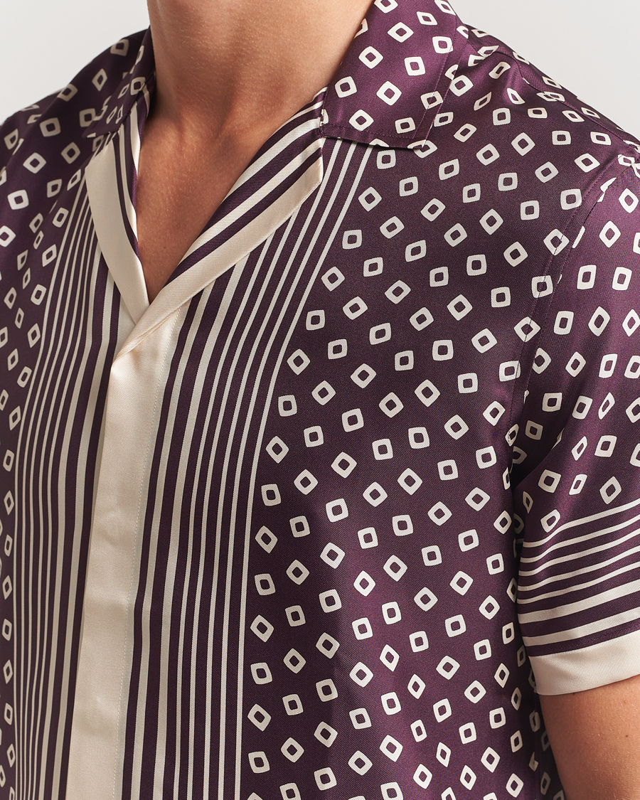 Orlebar Brown Maitan Silk Lumina Short Sleeve Shirt Damson/Latte