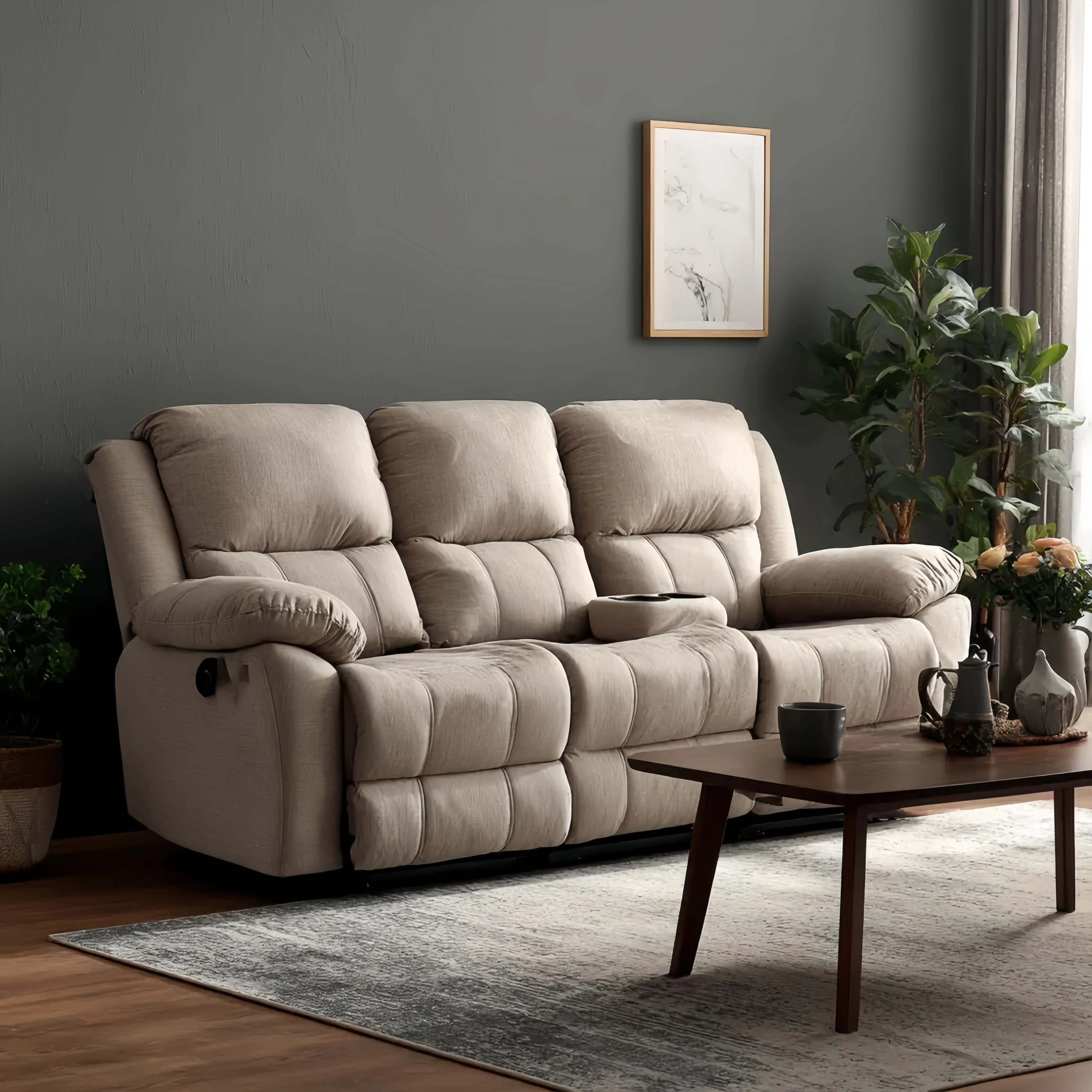 3-Sitzer-Sofa Stoffpolsterung 210x95x90 cm – Beige – Verstellbares Des