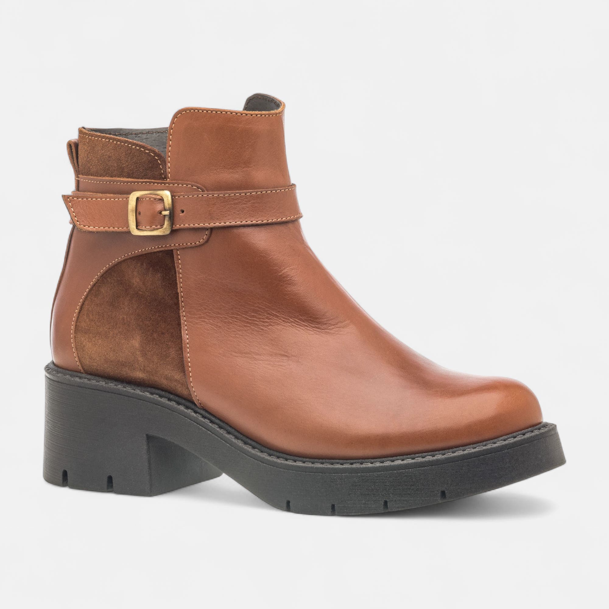 Boots à talon Femme en cuir cognac