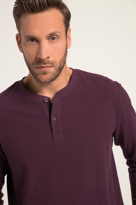 Henley, OEKO-TEX, Langarm, Waffelpiqué, Rundhals