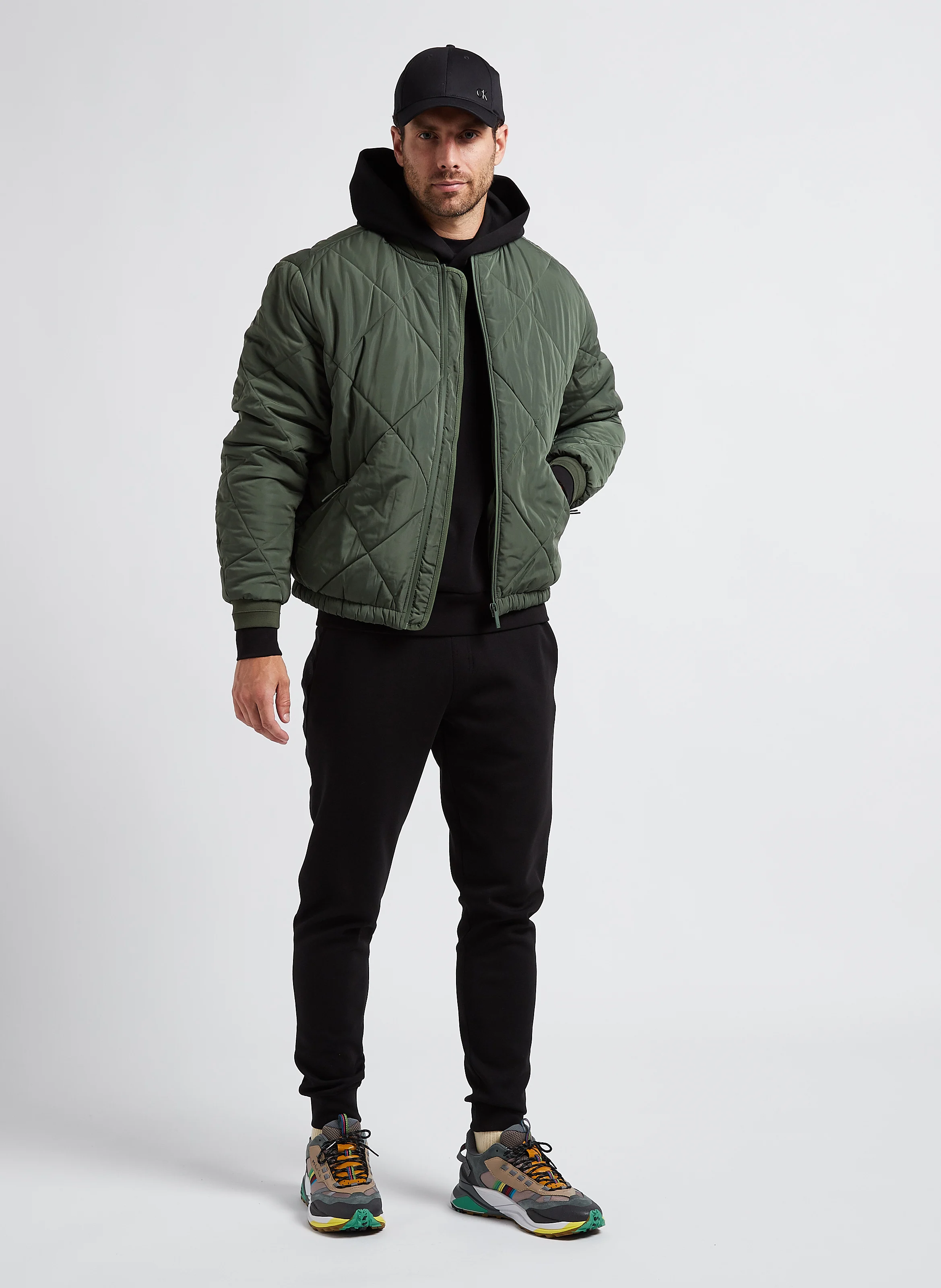 Veste col rond matelassée | Vert