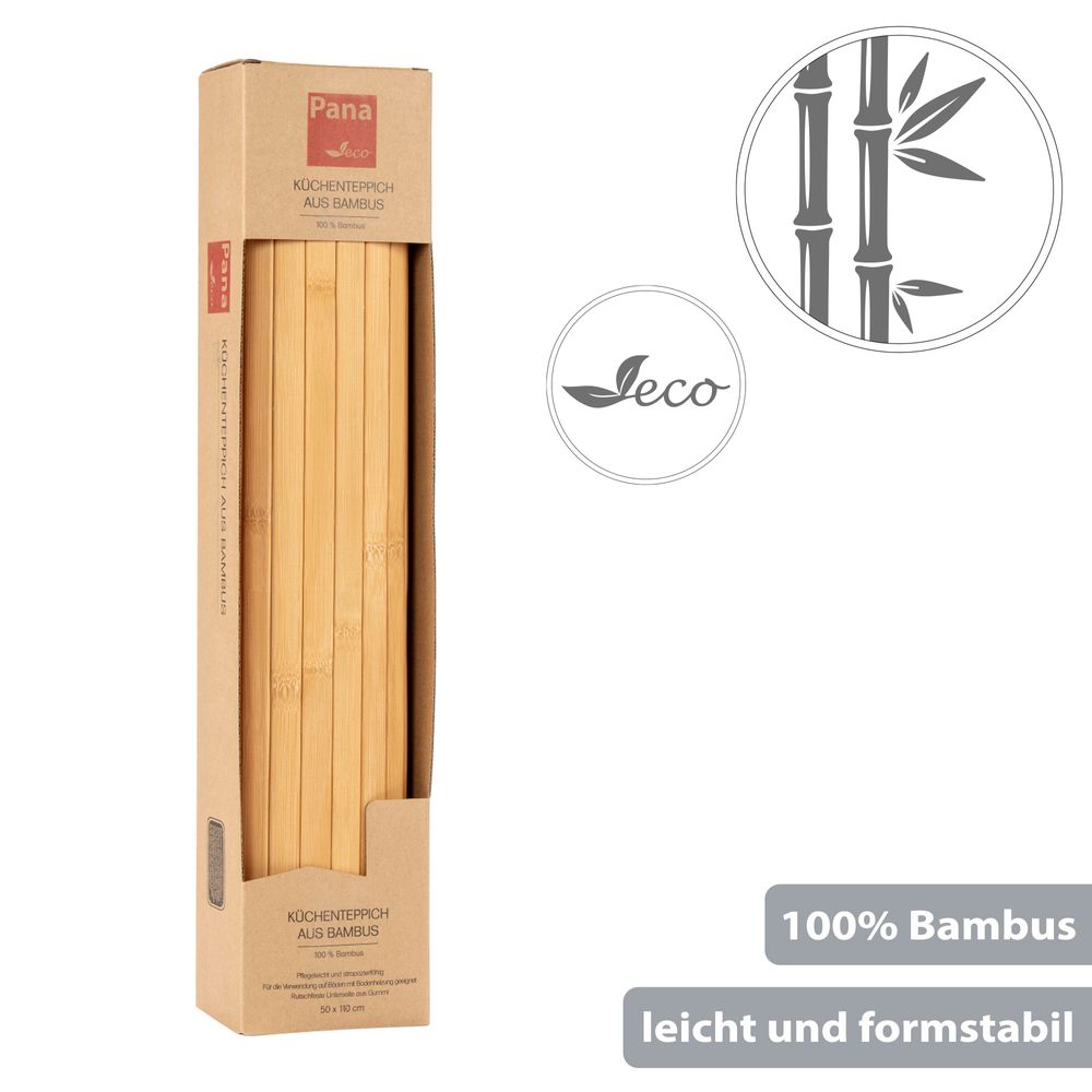 PANA® ECO Bambus Küchenläufer I Küchenteppich I Flur und Eingangsbereich I Teppich I Läufer I waschbar I rutschfest I 100% Bambus I nachhaltig I Farbe: Natur I verschiedene Größen