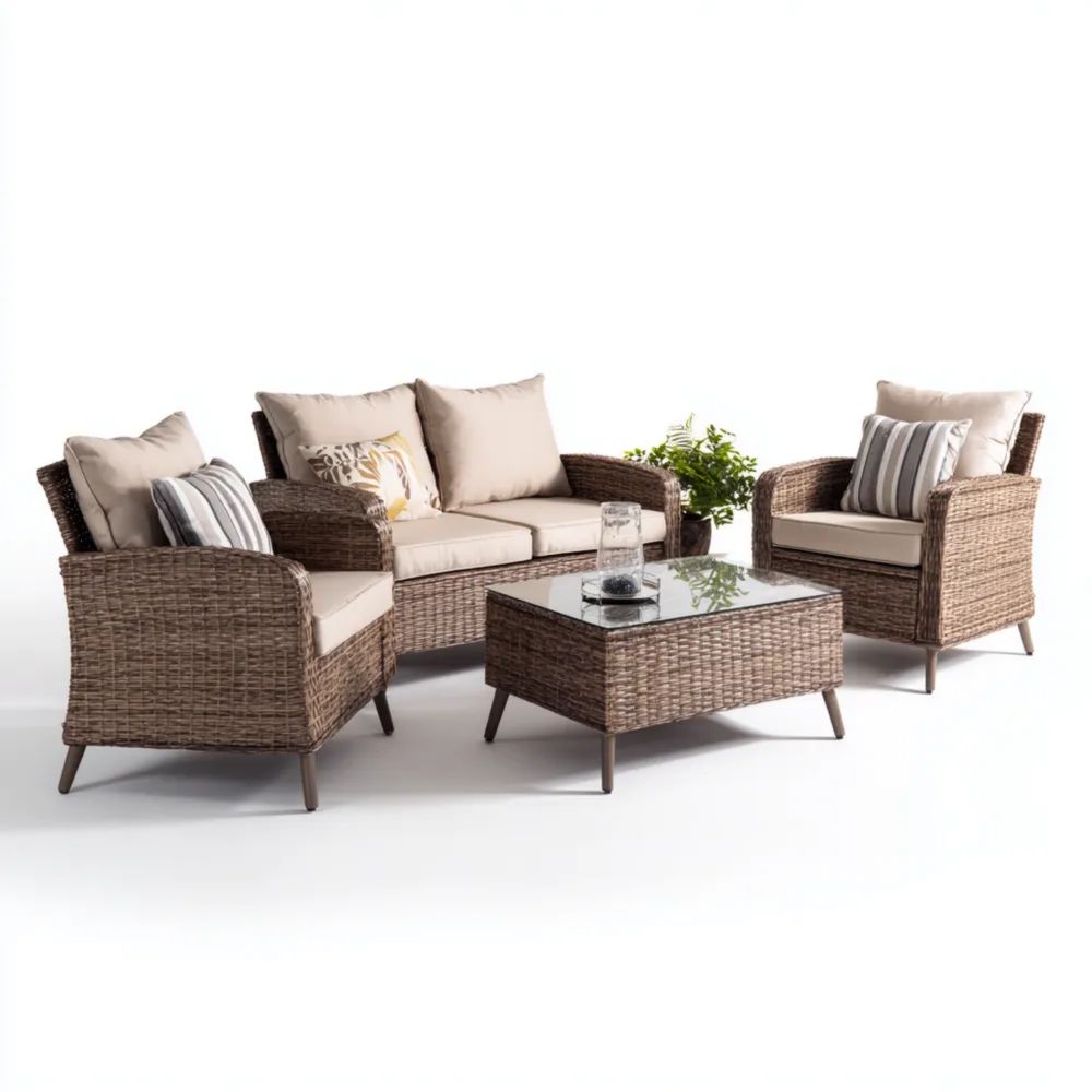 Garten-Sofaset Rattan 4-teilig 120x70x78 cm Beige – Moderner Stil