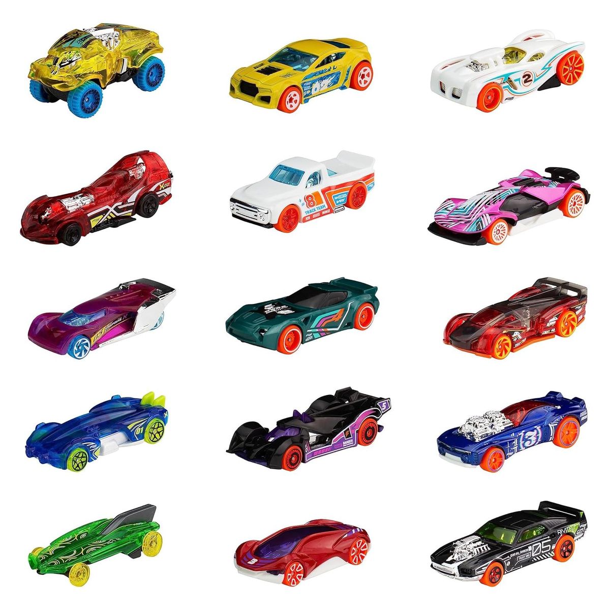 Mattel HNM04 sort. - Hot Wheels - 3x 5er Pack Fahrzeuge, X-Raycers, HW Action & HW Track Builder 1:64, verschiedene Modelle