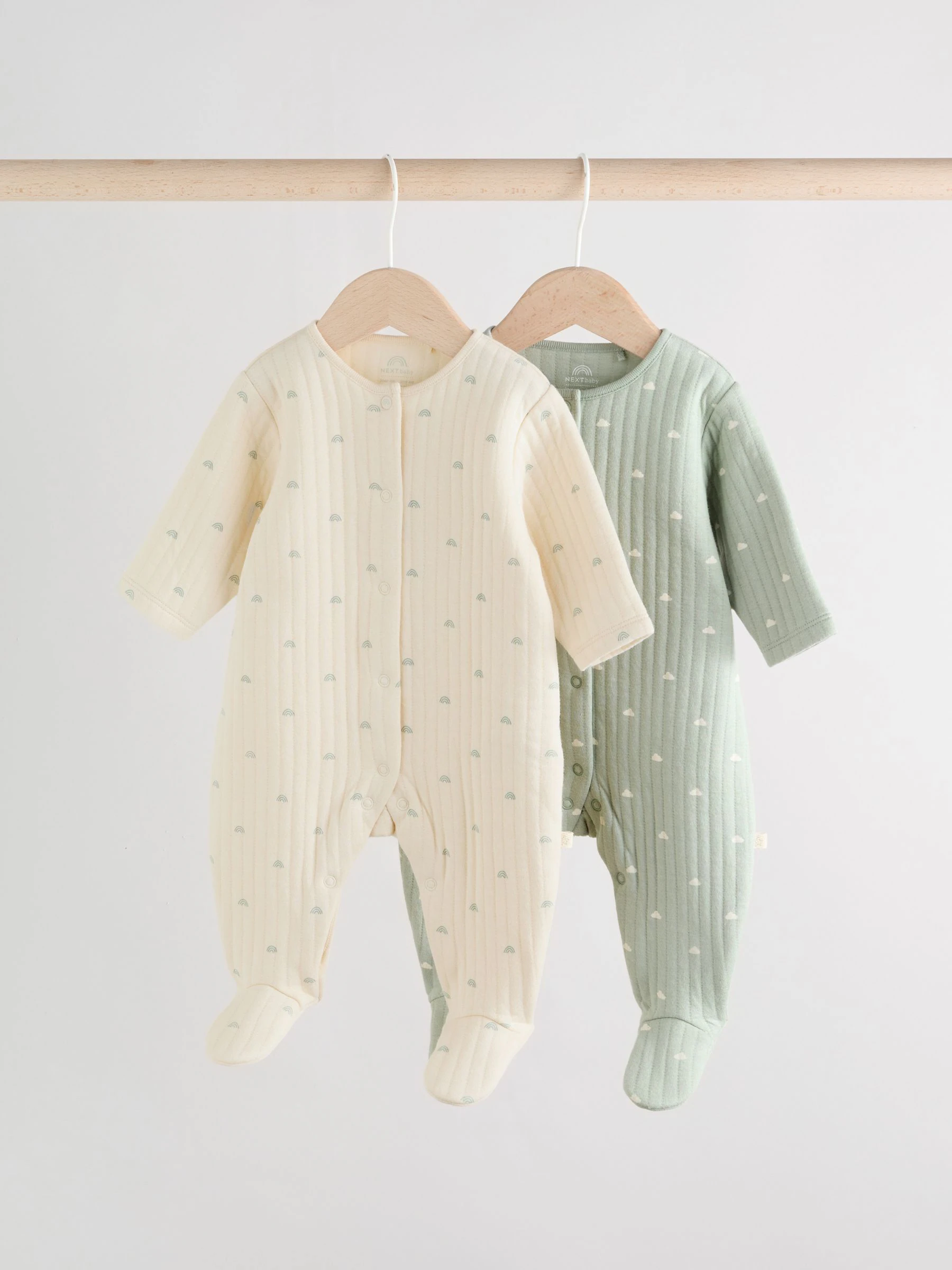 Grijs-groen - Baby Quilted Sleepsuits 2 Pack