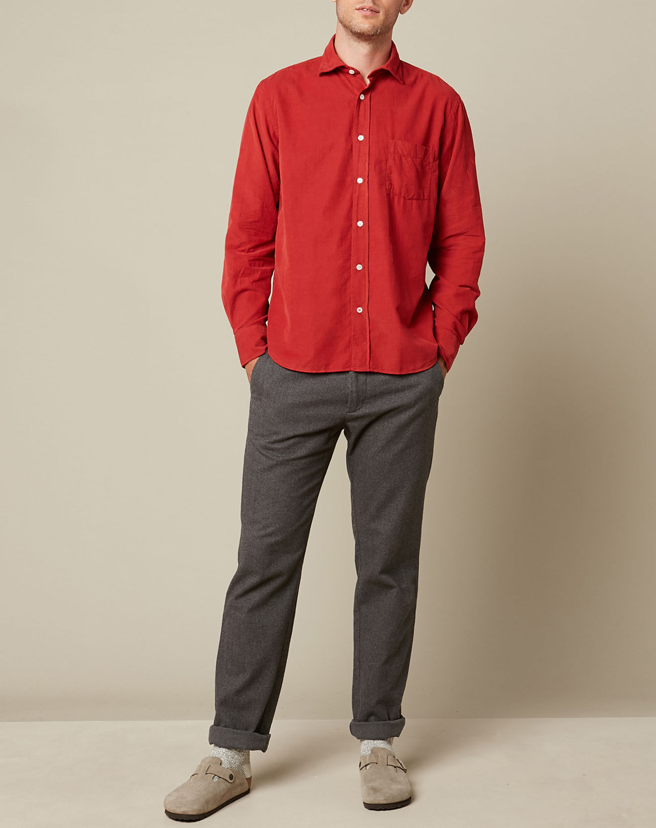 Hartford Chemise Regular en velours côtelé Paul Pat rouge
