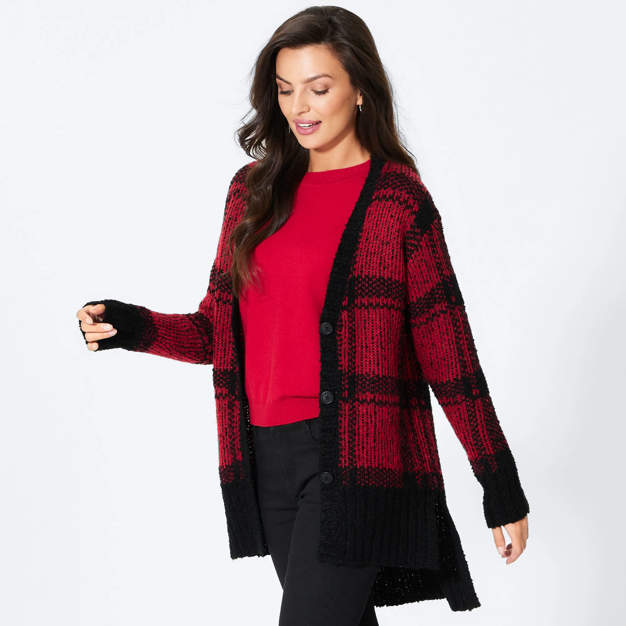 Damen-Strickjacke mit Karomuster