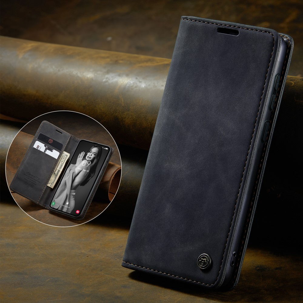 Samsung Galaxy A55 Leder Tasche Flip Wallet Etui mit Kartenfächern - Schwarz
