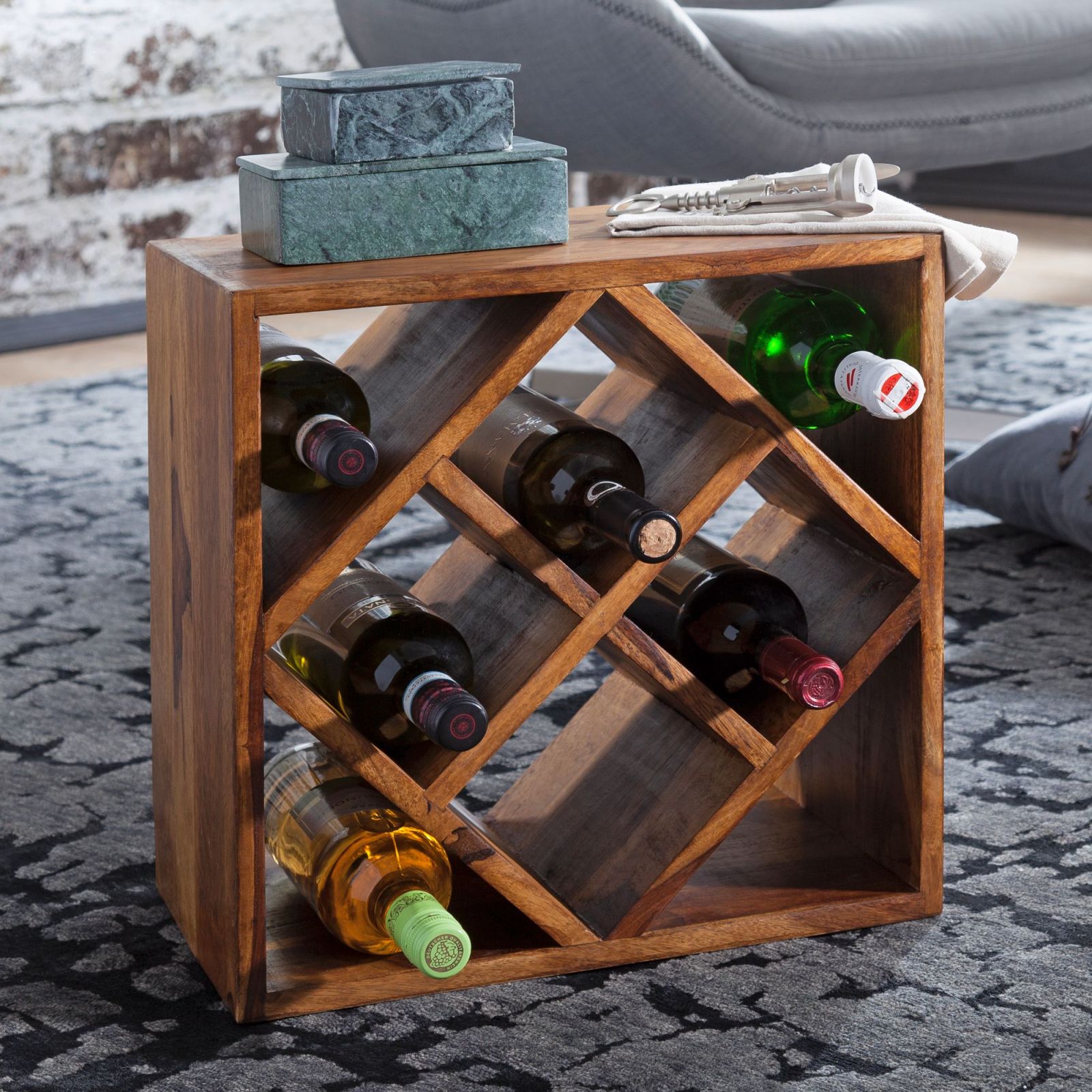 Weinregal - Sheesham massiv - 40 cm