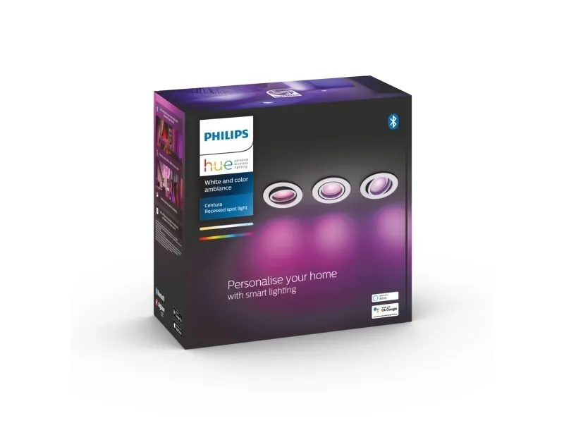 Philips Hue White and Color Ambiance Centura - Indlejret spotlys - LED-spot lyspære - GU10 - 5.7 W - klasse G - 16 millioner farver/varmt hvidt til koldt hvidt lys - 2000-6500 K - hvid (pakke med 3)