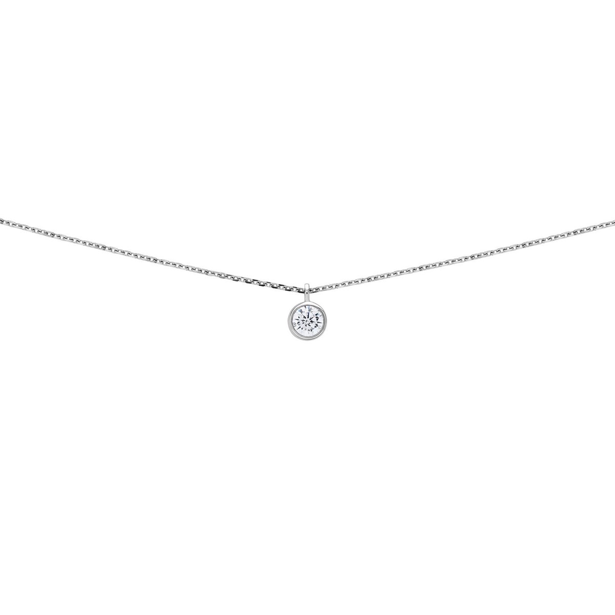Collier Brillaxis or blanc 18 carats solitaire oxyde