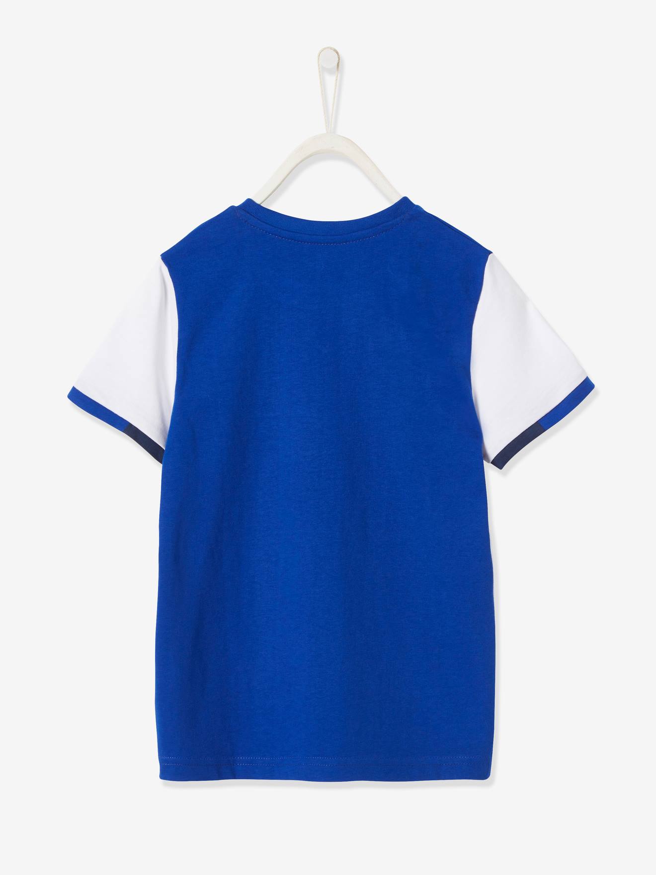 Camiseta esportiva bicolor em tecido técnico com detalhes em efeito pixelado, para meninos, lisa branca com estampas.