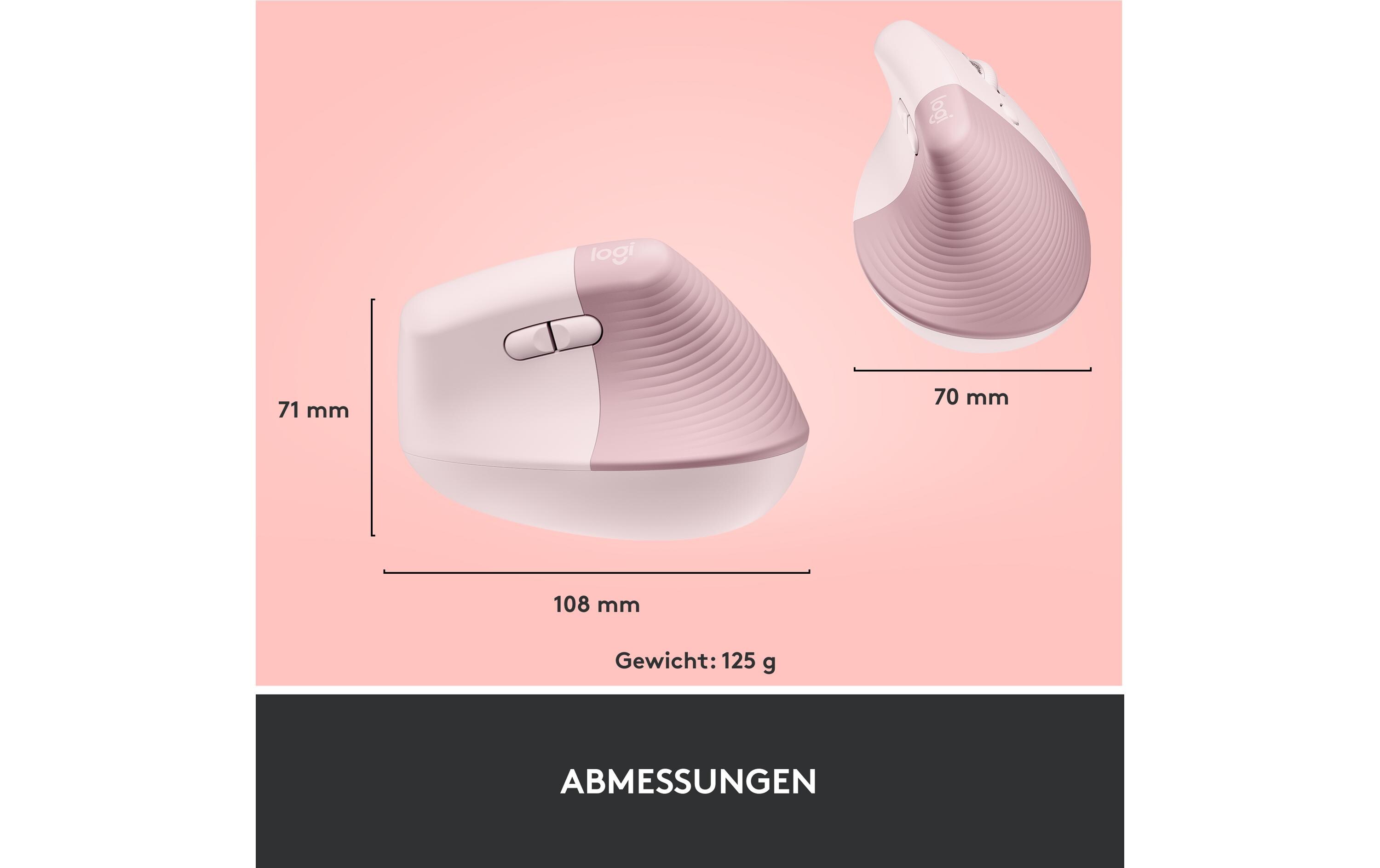 Ergonomische Maus Lift RoseKomfortable ergonomische Maus mit vertikalem Design für kleine bis mittelgrosse Hände