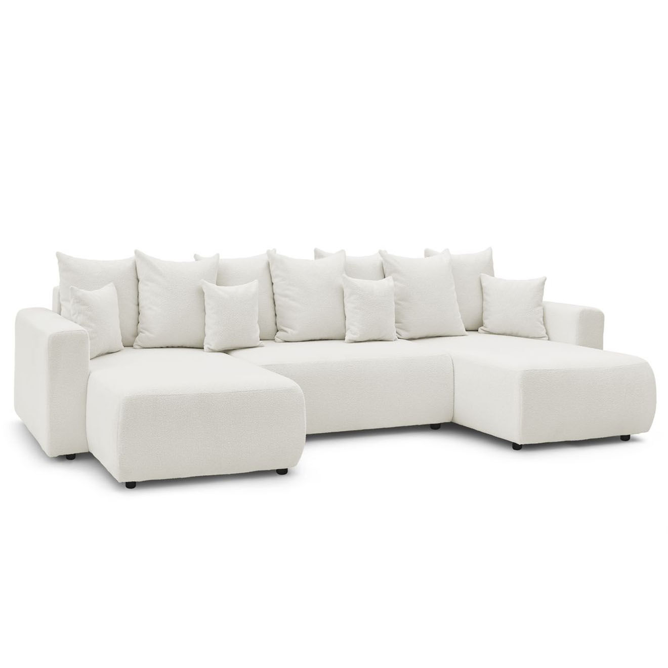 Bobochic Canapé panoramique convertible coffre bouclette envy blanc - 386x153x95 cm