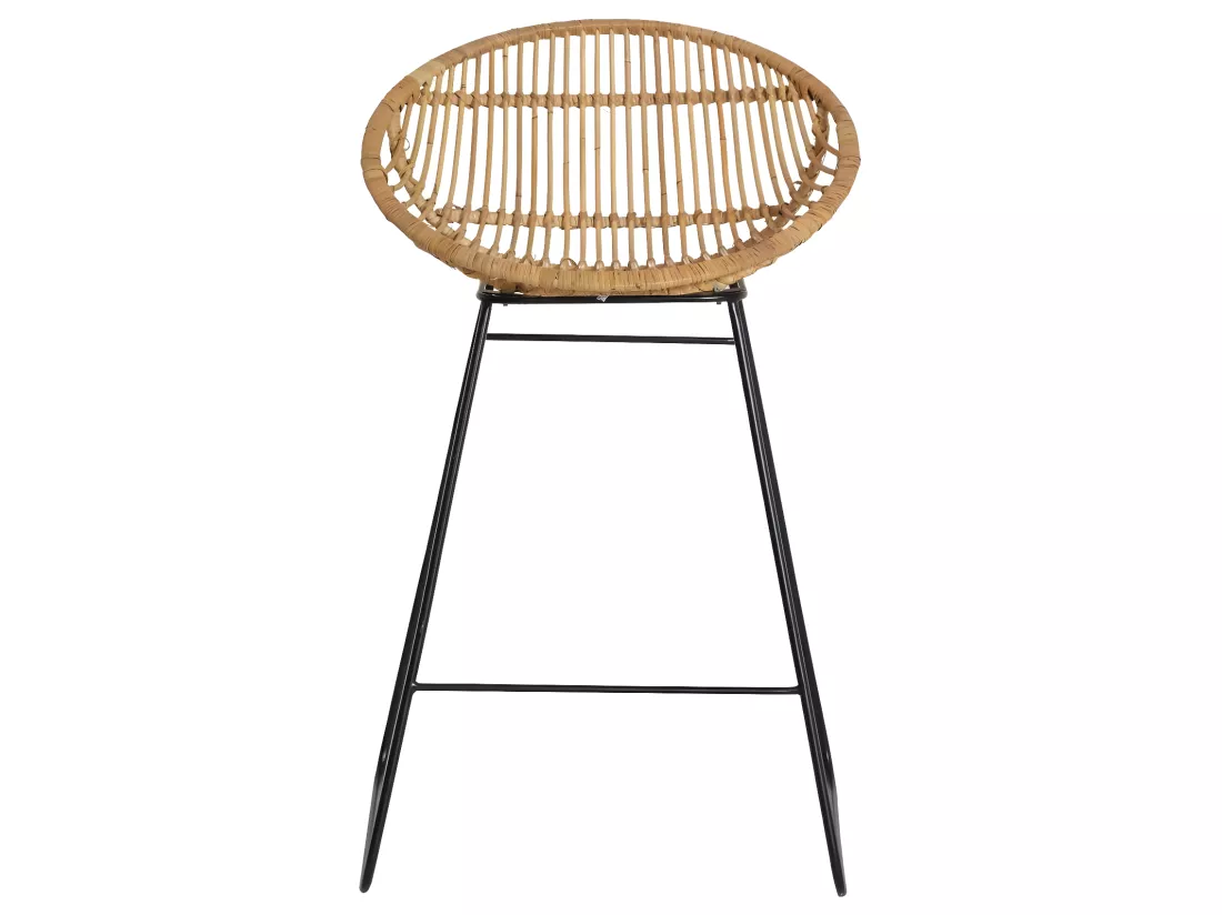 Tabouret de bar rond en rotin et métal Calvi
