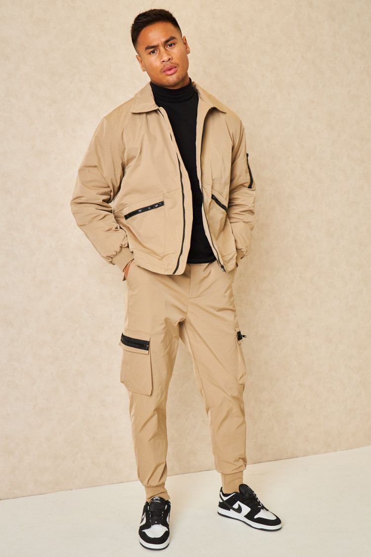 Ensemble 2 pièces blouson + pantalon de jogging beige foncé