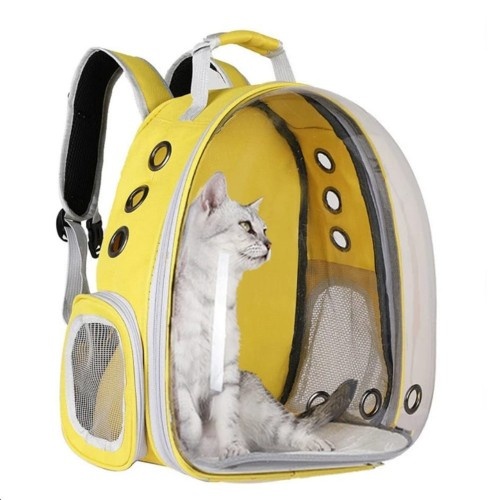 Mochila amarela para transportar animais de estimação