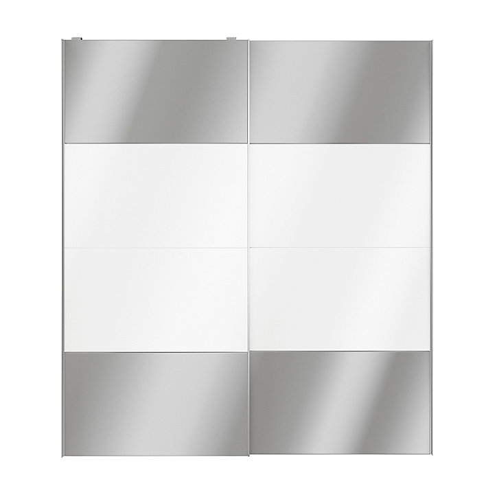 Portes de placard coulissantes 2 vantaux panneaux blancs brillants et miroir GoodHome Atomia H. 225 x L. 200 x ép. 5,5 cm