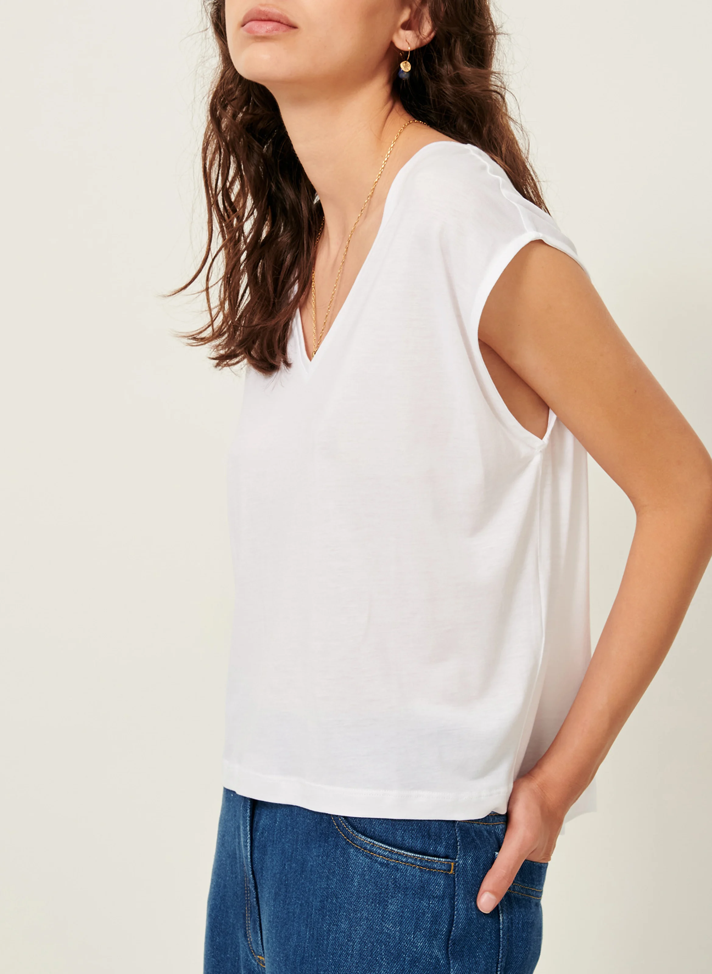 THE V - Tee-shirt col V ample | Blanc