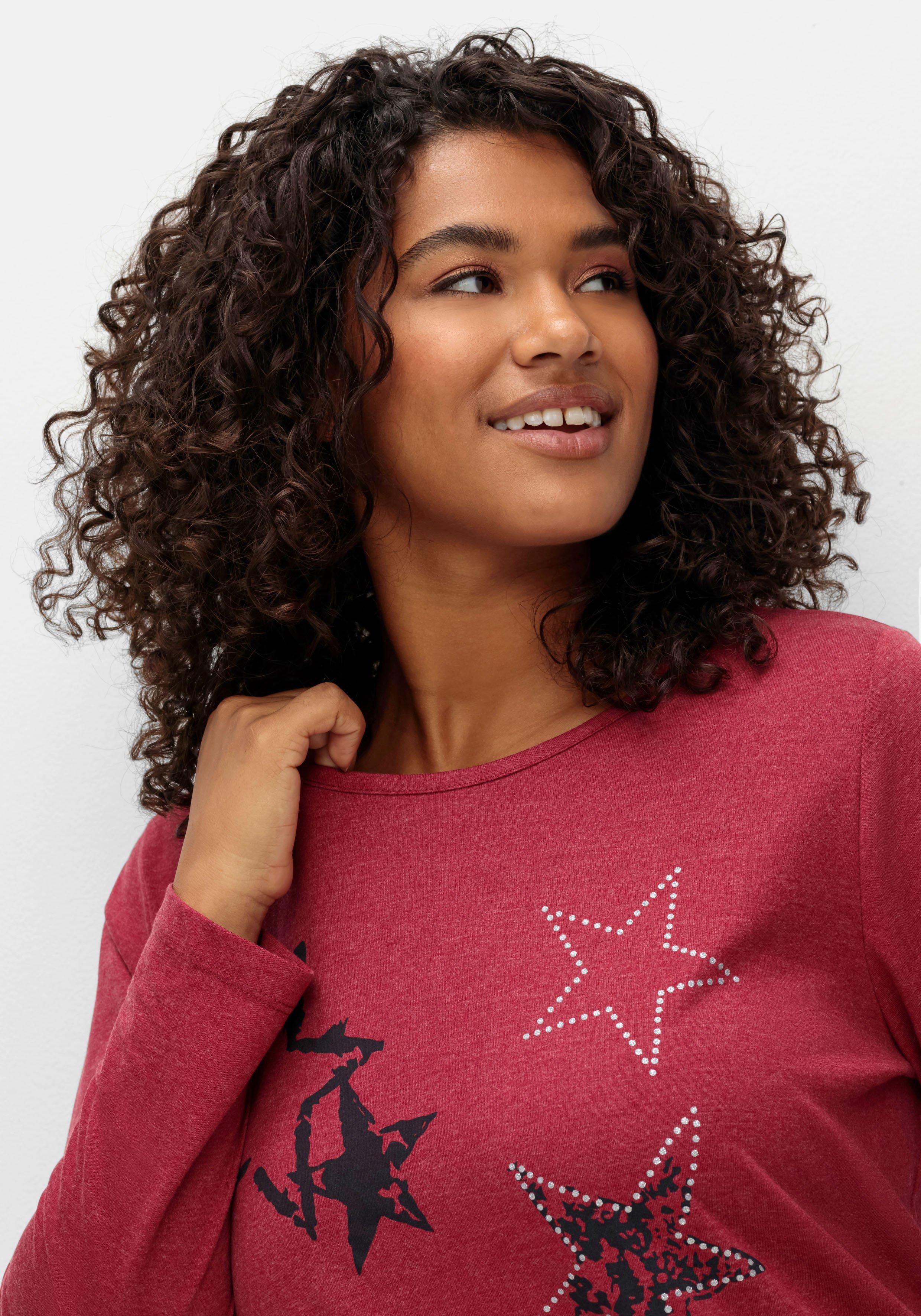 Meliertes Langarmshirt mit Sternen-Frontdruck