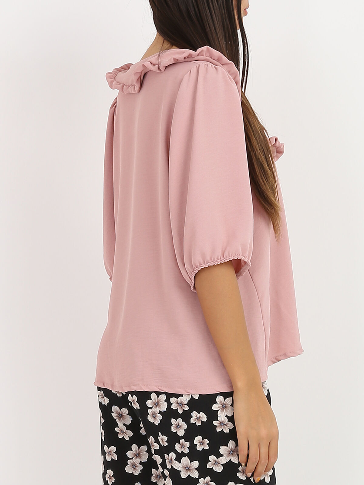 Chemisier fluide à col claudine XL- Vieux rose