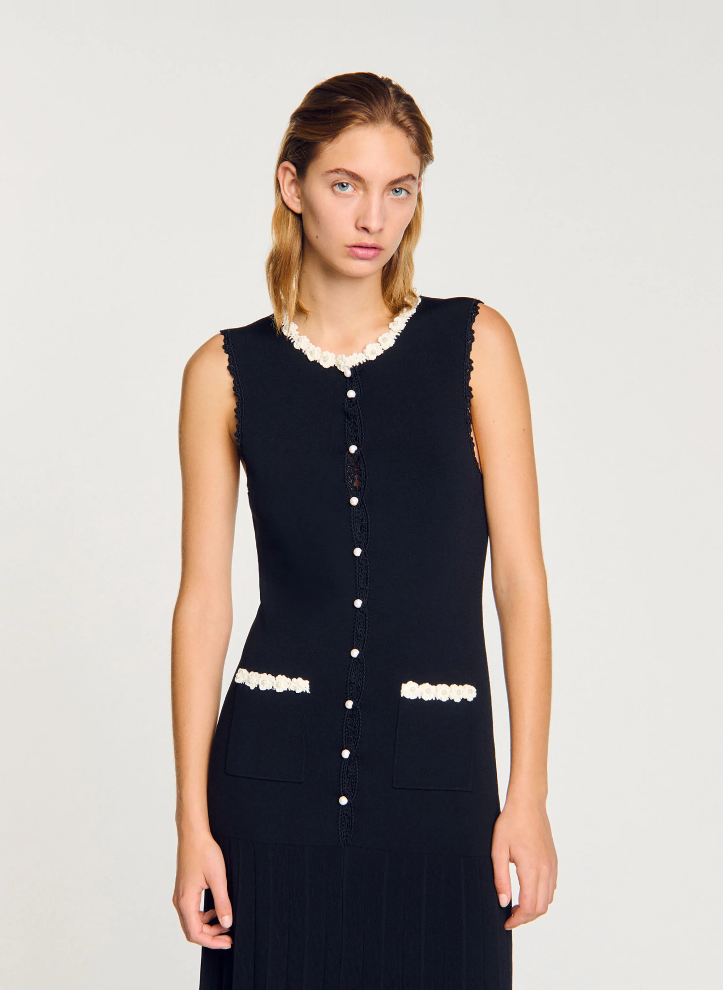 Robe longue à détails crochetés | Noir