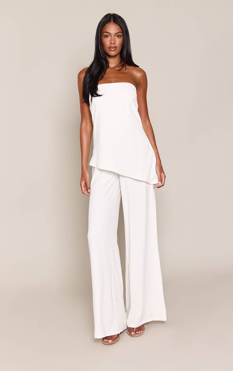 Crème Combinaison Pantalon Large À Superposition Bandeau Texturée Tissée Pour Grandes Tailles