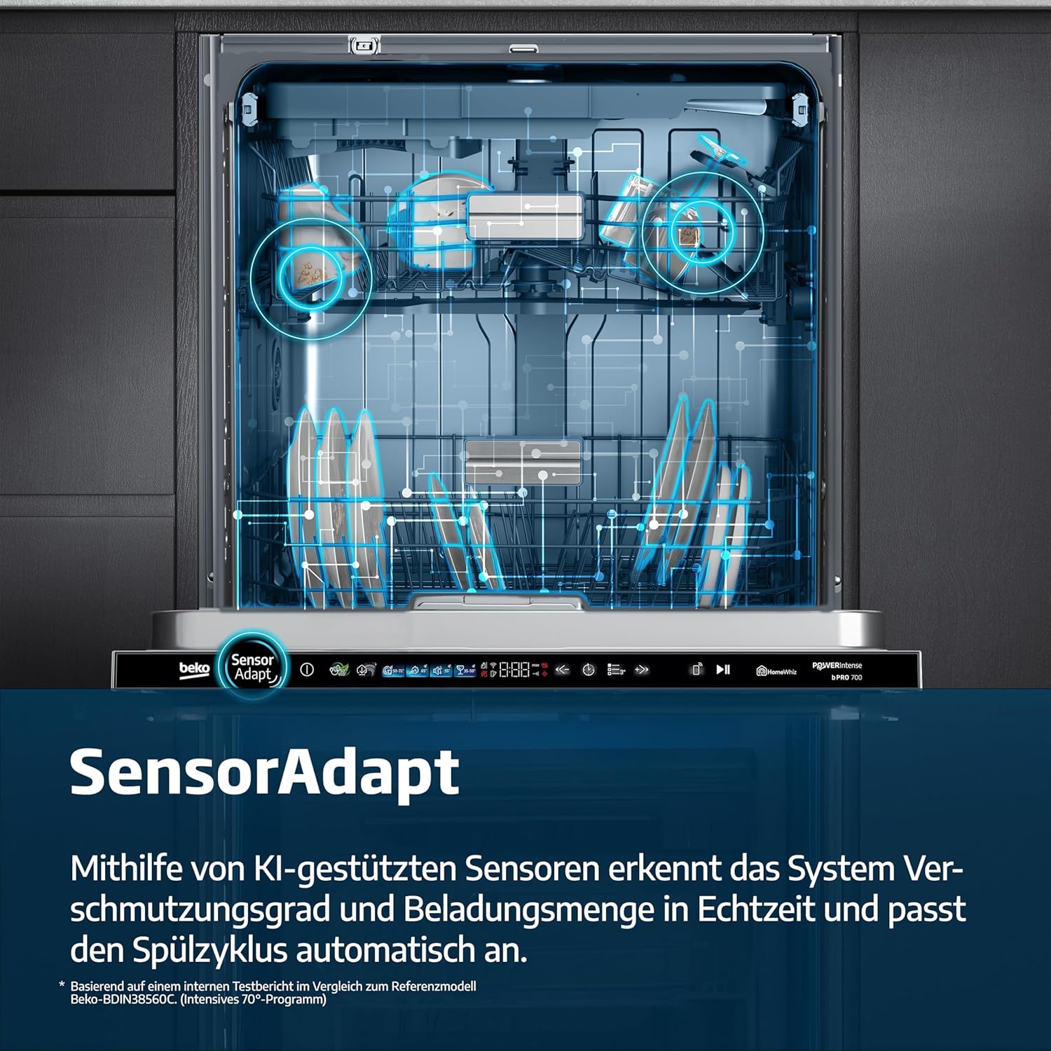 Beko BDDN36550XP Geschirrspüler 60 cm, unterbau, für 15 Maßgedecke, 6 Programme, 6 Zusatzfunktionen, 3 Spülebenen, SilentWash, SelfDry, PowerIntense, SensorAdapt, edelstahl