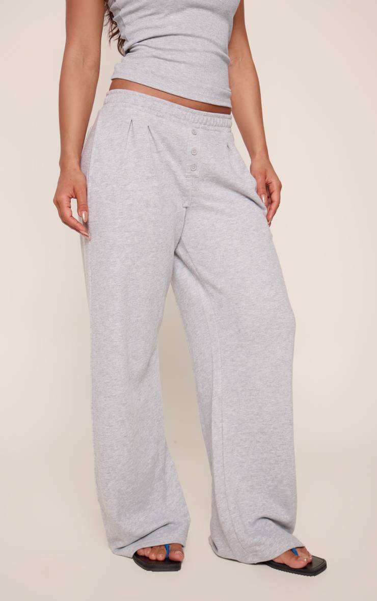 Gris Jogger Droit À Détail Plissé Et Boutonnage En Chiné