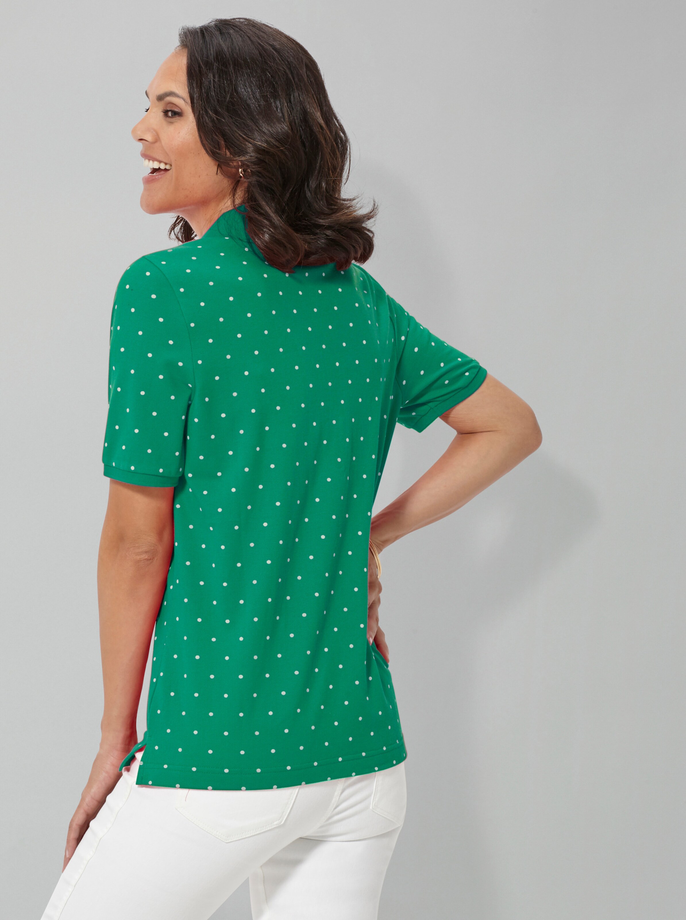 Poloshirt in smaragd-getupft