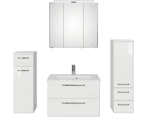 Pelipal Kumba badkamermeubelset (B x H x D): 137 x 200 x 50 cm, witte glanzende fronten, 5-delige set inclusief witte mineraalstenen wastafel, halfhoge kast en onderkast (artikelnr. 99.770126092)