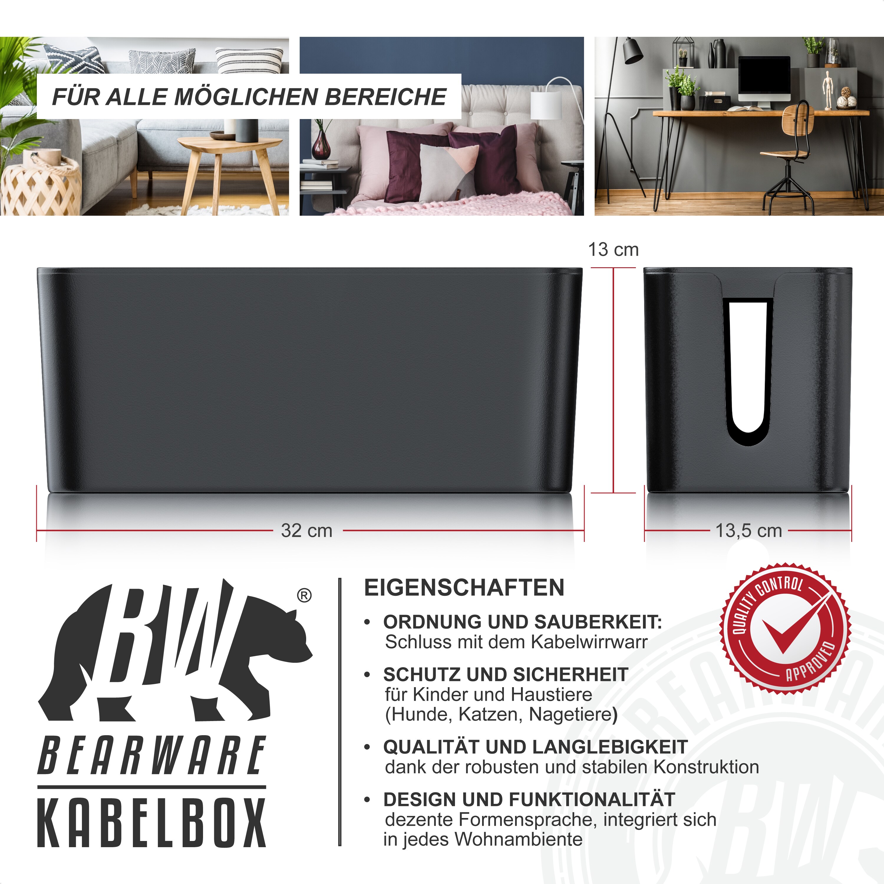 BEARWARE Kabelbox Kabelbox mit Gummifüßen Kabelmanagement / Kabelordner / Ladebox