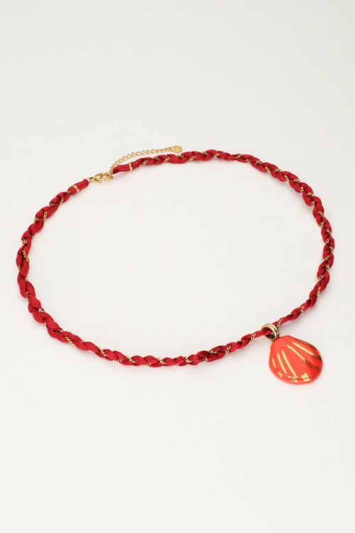 Art rode gevlochten koord ketting met schelp