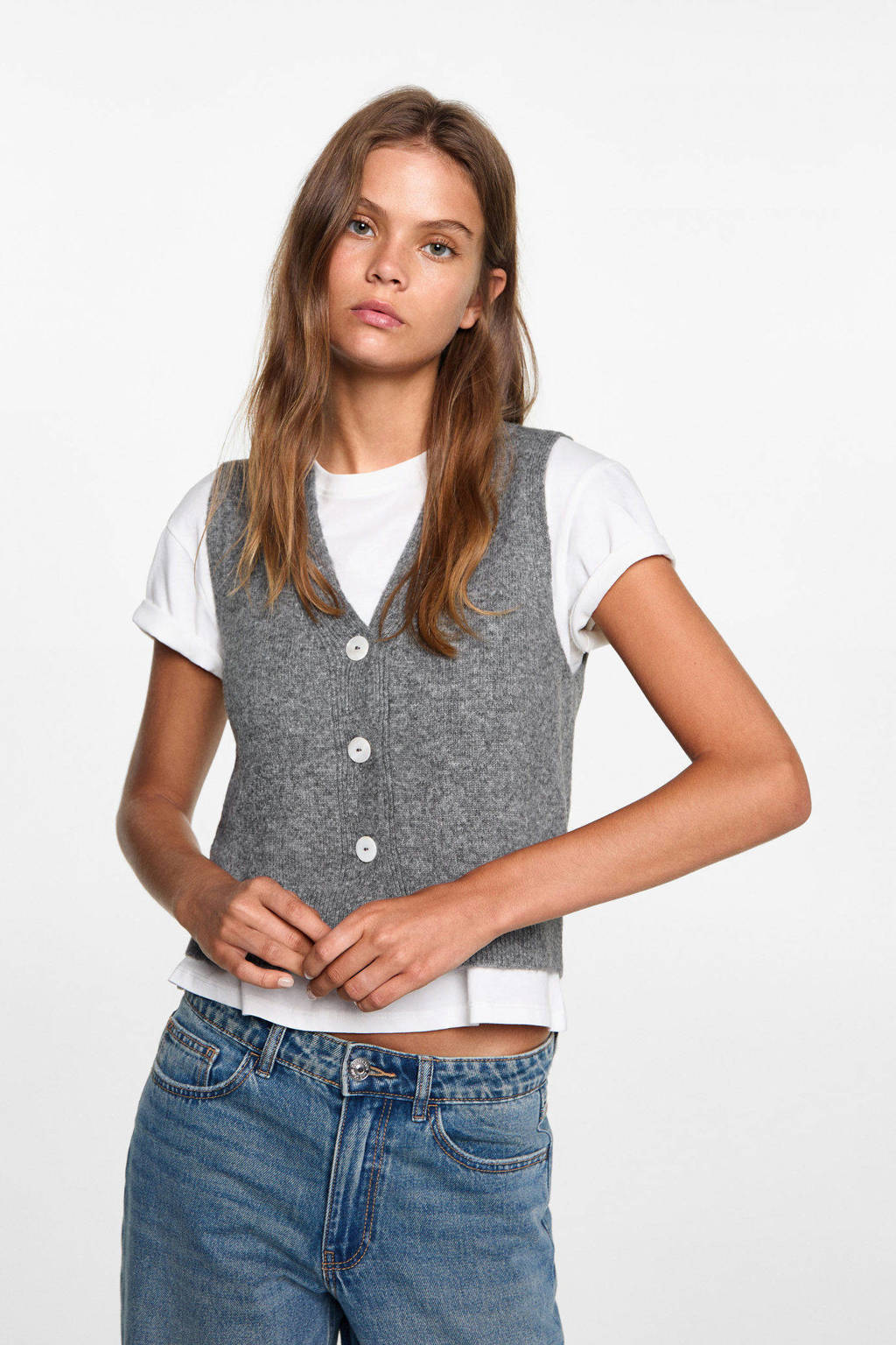 MANGO TEEN fijngebreid gilet grijs