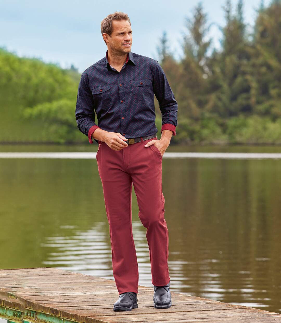 Pantalon Chino Stretch Rouge Brique
