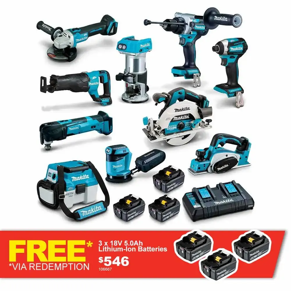 MAKITA 18V BRUSHLESS 10 PIECE 3 X 5.0AH COMBO KIT DLX1030PT