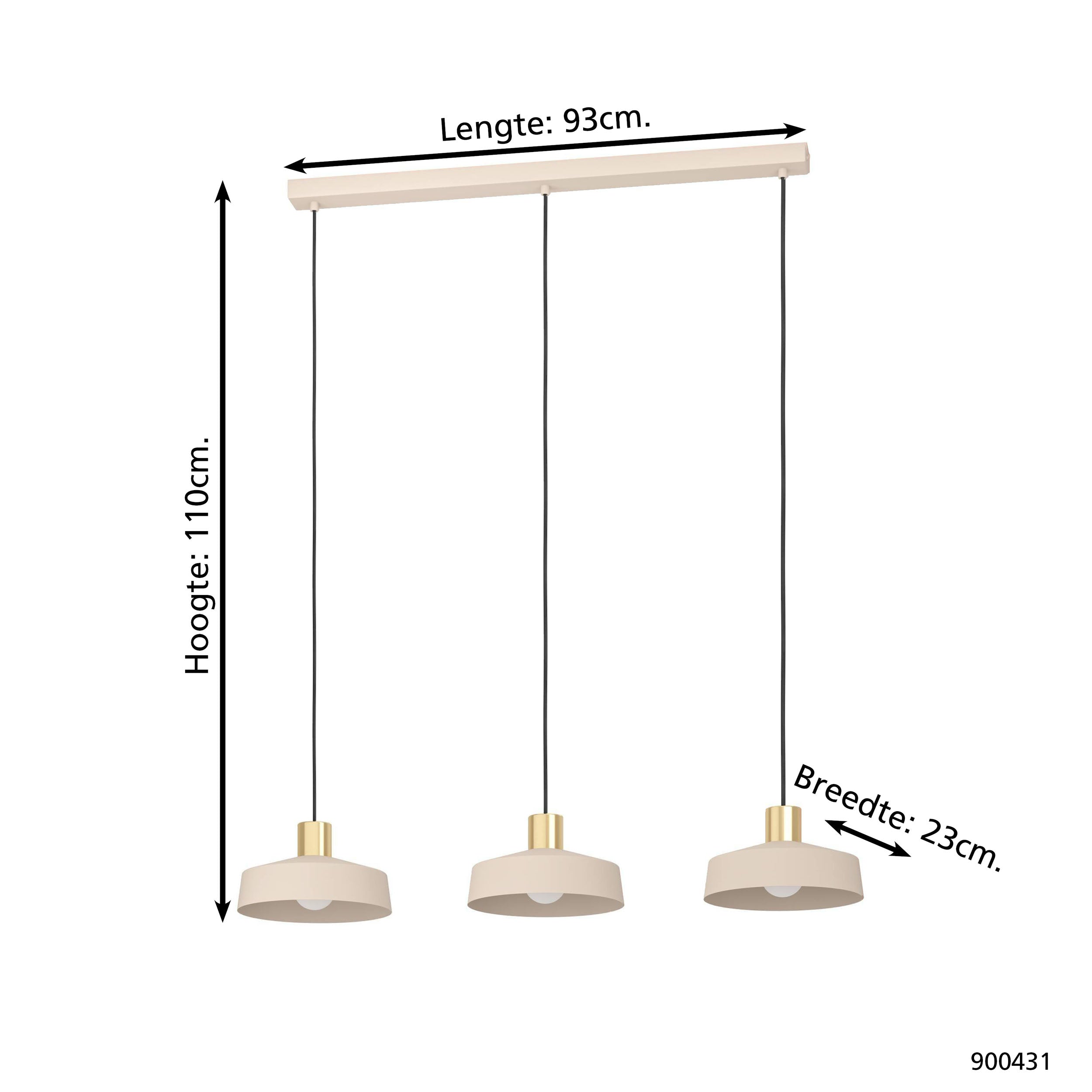 EGLO Valdiola Hanglamp - E27 - 93 cm - Beige|Goud - Staal