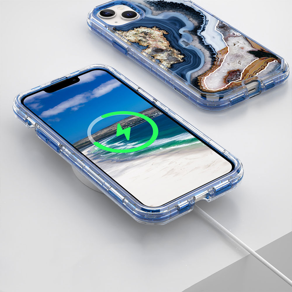 iPhone 14 / iPhone 13 Hybrid Hülle TPU Bumper mit Acryl Rückseite im Marble Marmor Design - Style 1
