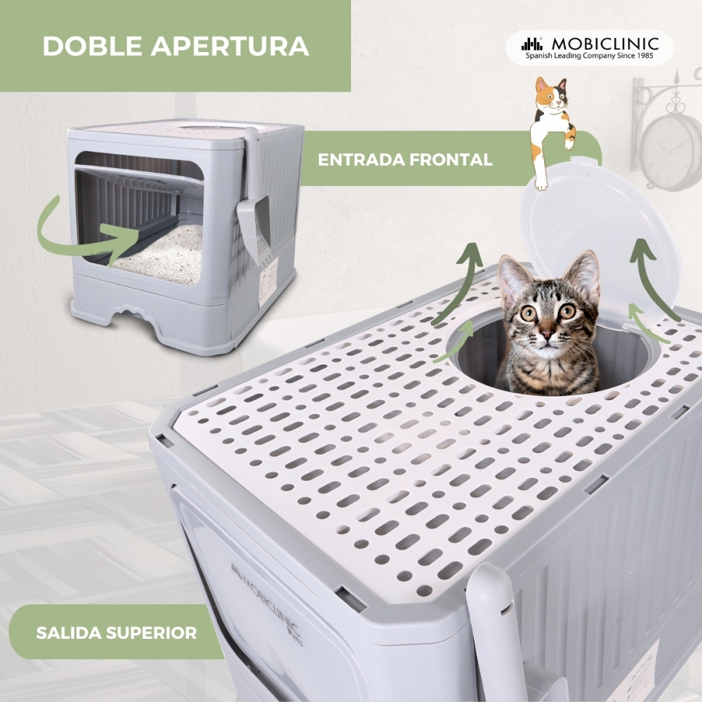Caixa de areia fechada para gatos com escova | Grande capacidade | Bandeja extensível | Estável | Abrigo | Confortável | CatBox | Mobiclinic